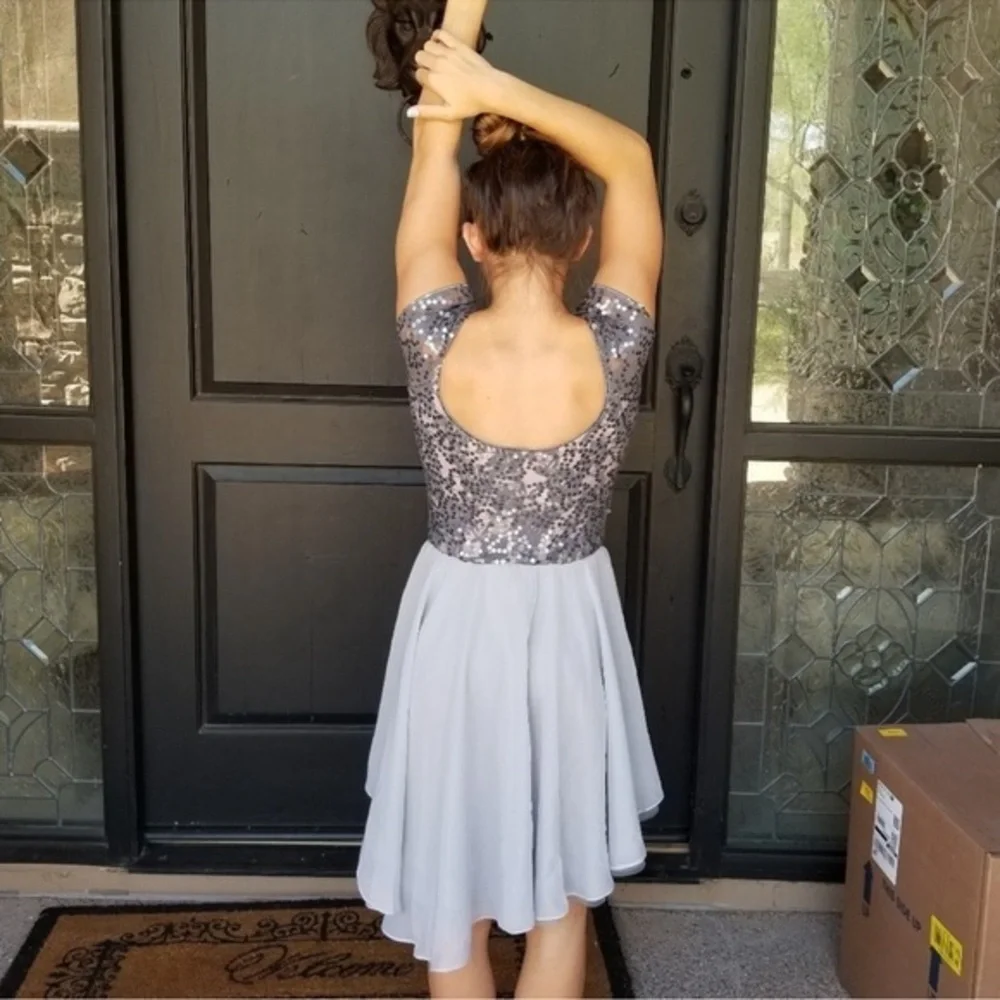 REVOLUTION Dancewear All of Me Sequin High-Low Chiffon Lyrical Contemporary Grey